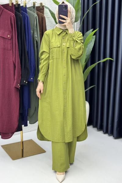 Amine Takım Tesettür Giyim Yağ Yeşili