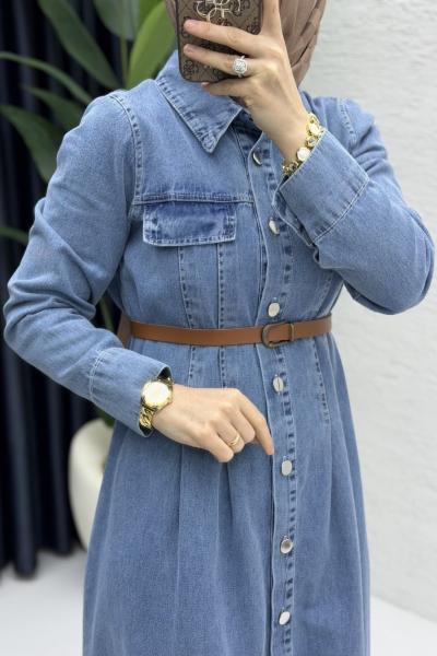 Asude Kot Elbise Tesettür Giyim  Mavi