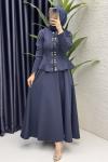 Eflal Etekli Takım Tesettür Giyim  Lacivert