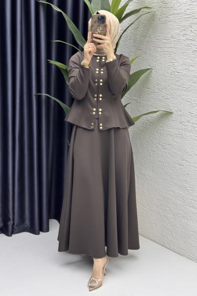 Eflal Etekli Takım Tesettür Giyim  Kahve