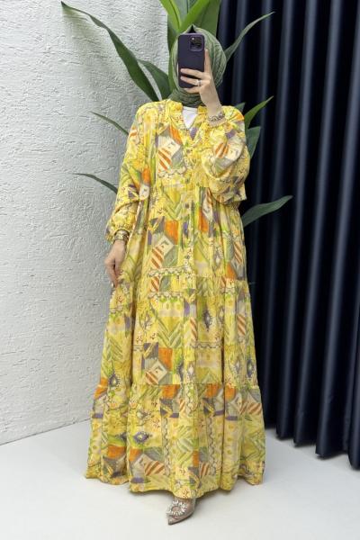 Etnik Elbise Tesettür Giyim Yağ Yeşili