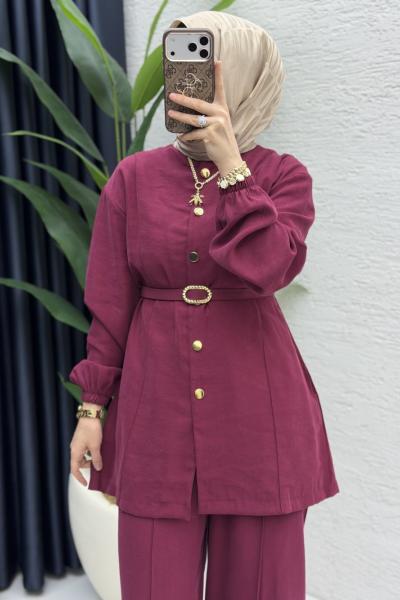 Firuze Pantolon Takım  Vişne
