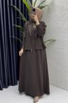 Hatem Elbise Tesettür Takım Kahverengi