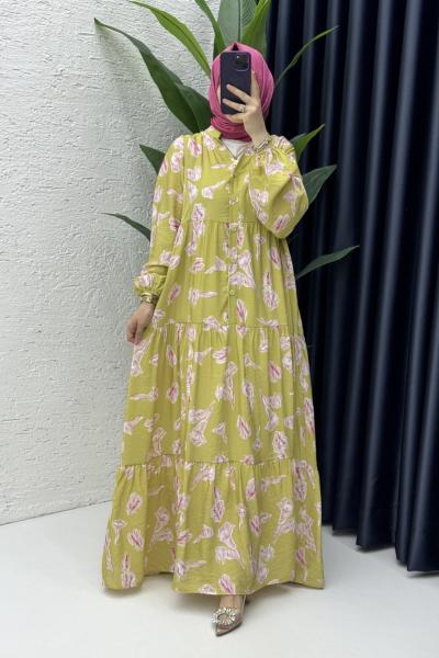 Lale Elbise Tesettür Giyim Yeşil