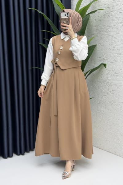 Lalezar Etekli Takım Tesettür Giyim  Karamel