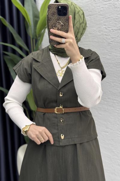 Limra Etekli Takım Tesettür Giyim  Haki