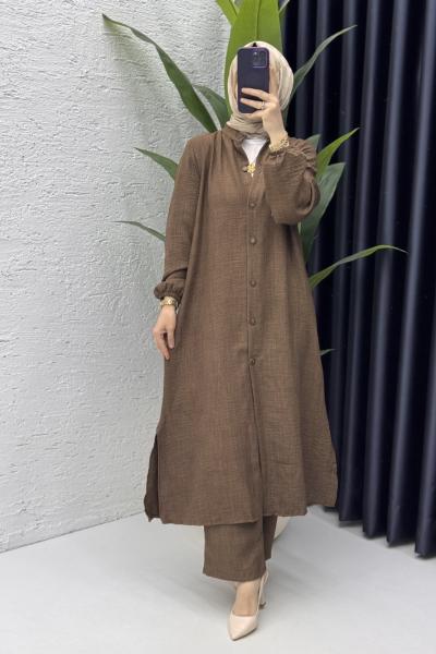 Mehtap Takım Tesettür Giyim Kahverengi