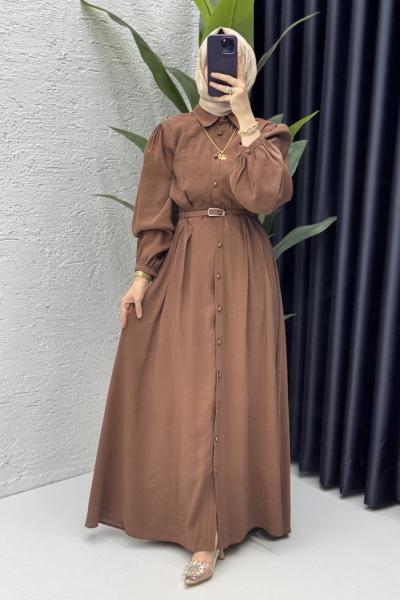 Melike Elbise Tesettür Giyim Kahverengi