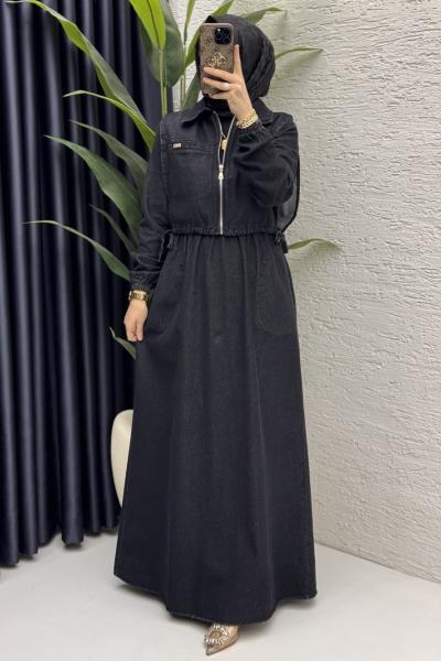 Merve Kot Elbise Tesettür Giyim Antrasit