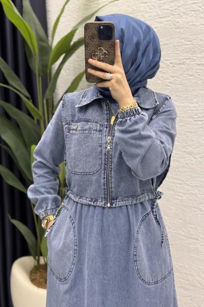 Merve Kot Elbise Tesettür Giyim Mavi