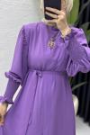 Mihra Abaya Takım Tesettür Giyim Lila