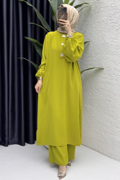 Nazenin Takım Tesettür Giyim  Yağ Yeşili