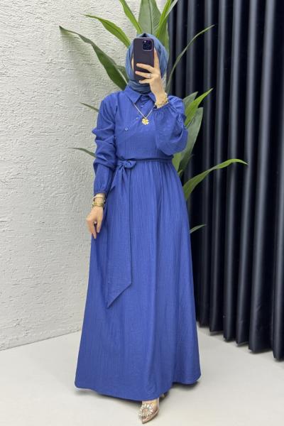 Öykü Elbise Tesettür Giyim Saks Mavisi