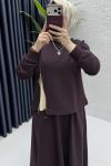 Özüm Etekli Takım Tesettür Giyim  Mürdüm