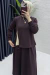 Özüm Etekli Takım Tesettür Giyim  Mürdüm