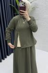 Özüm Etekli Takım Tesettür Giyim  Haki