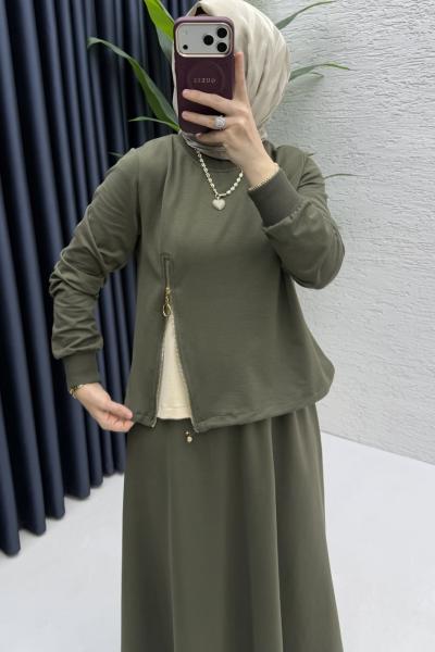 Özüm Etekli Takım Tesettür Giyim  Haki
