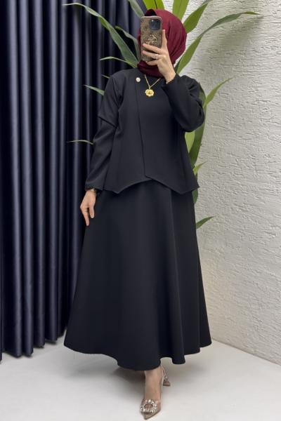 Pera Etekli Takım Tesettür Giyim  Siyah