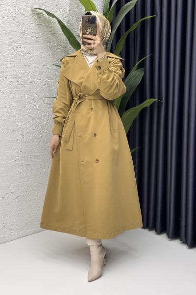 Rabia Trench Tesettür Giyim  Koyu Camel