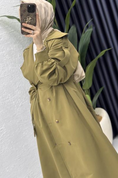 Rabia Trench Tesettür Giyim  Zeytuni