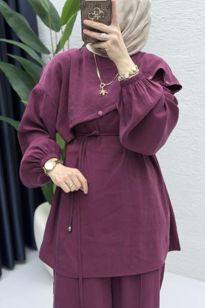 Rezzan Pantalonlu Takım Tesettür Giyim  Vişne