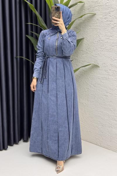 Şeniz Kot Elbise Tesettür Giyim  Mavi