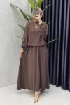 Sezin Etekli Takım Tesettür Giyim Kahverengi