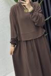Sezin Etekli Takım Tesettür Giyim Kahverengi