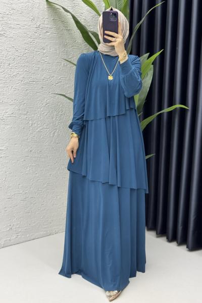 Şimal Elbise Tesettür Giyim Petrol Mavisi