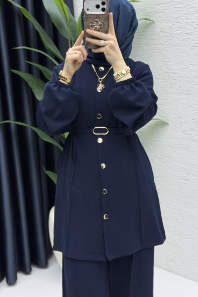 Zennup Pantalonlu Takım Tesettür Giyim  Lacivert