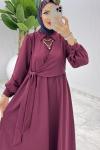Bordo Bağlamalı Elbise Tesettür Giyim