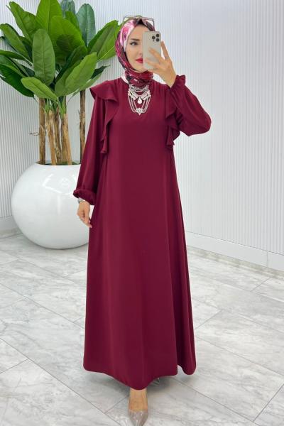 Bordo Zennure Elbise Tesettür Giyim
