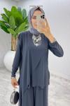 Füme Asimetrik Takım Tesettür Giyim