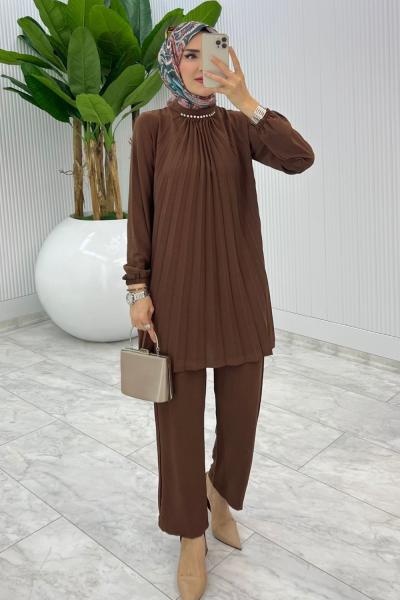 Kahve Buket Pantolon Takım Tesettür Giyim