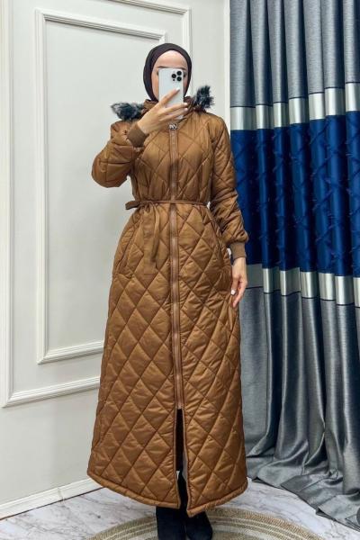 kahve Premium Uzun Mont Tesettür Giyim