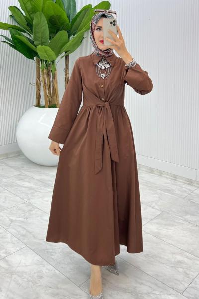 Kahve Terikoton Elbise Tesettür Giyim