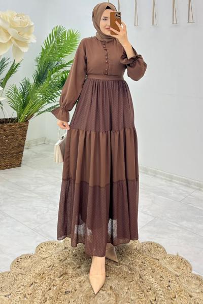 Kahve Ümran Elbise Astarlı Tesettür Giyim