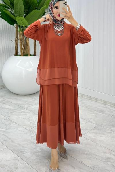 Kiremit Premium Aksu Etek Takım Tesettür Giyim