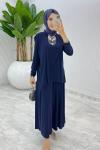 Lacivert Asimetrik Takım Tesettür Giyim