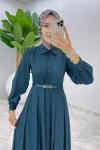 Petrol Demet Elbise Tesettür Giyim
