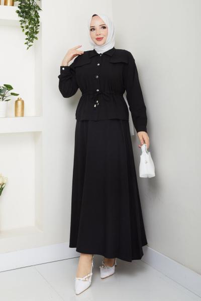 Siyah Moda Etek Takım Tesettür Giyim