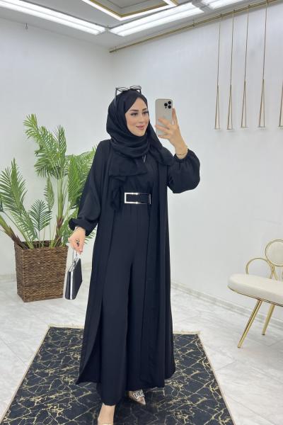 Siyah Premıum Fulya Abaya Tulum Takım Tesettür Giyim