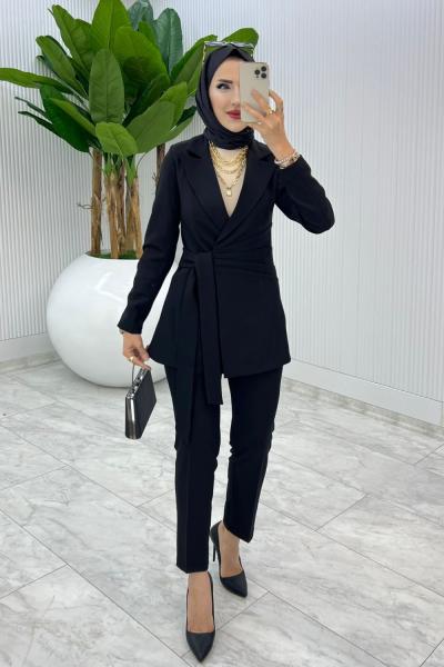 Siyah Premium Astarlı Klas Takım Tesettür Giyim
