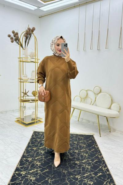 Taba Baklava Triko Elbise Tesettür Giyim