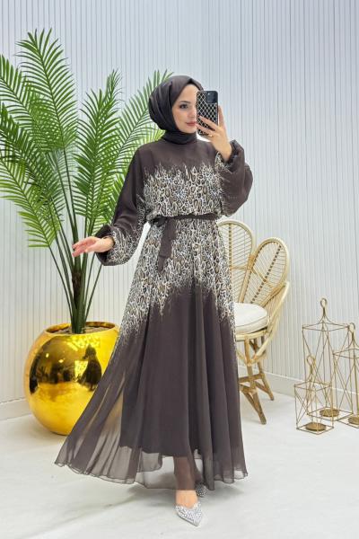 Bonni Tesettür Elbise Kahverengi  Kahverengi