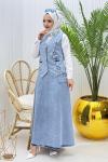 Çiçekli Tesettür Takım Mavi