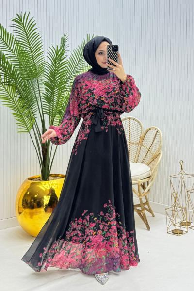 Henna Tesettür Elbise Siyah Siyah