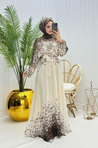 Henna Tesettür Elbise Kahve  Kahverengi