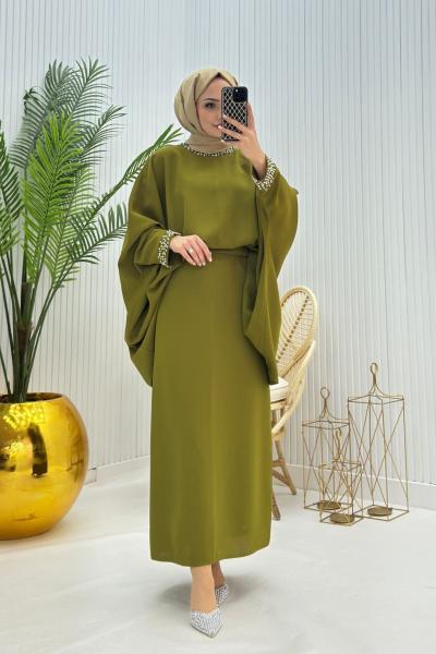 İnci Tesettür Takım Yağ Yeşili Yağ Yeşili