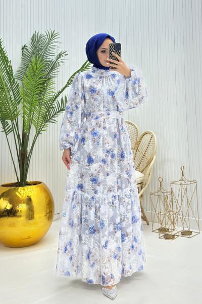 Lavin Tesettür Elbise Saks Mavisi Saks Mavisi